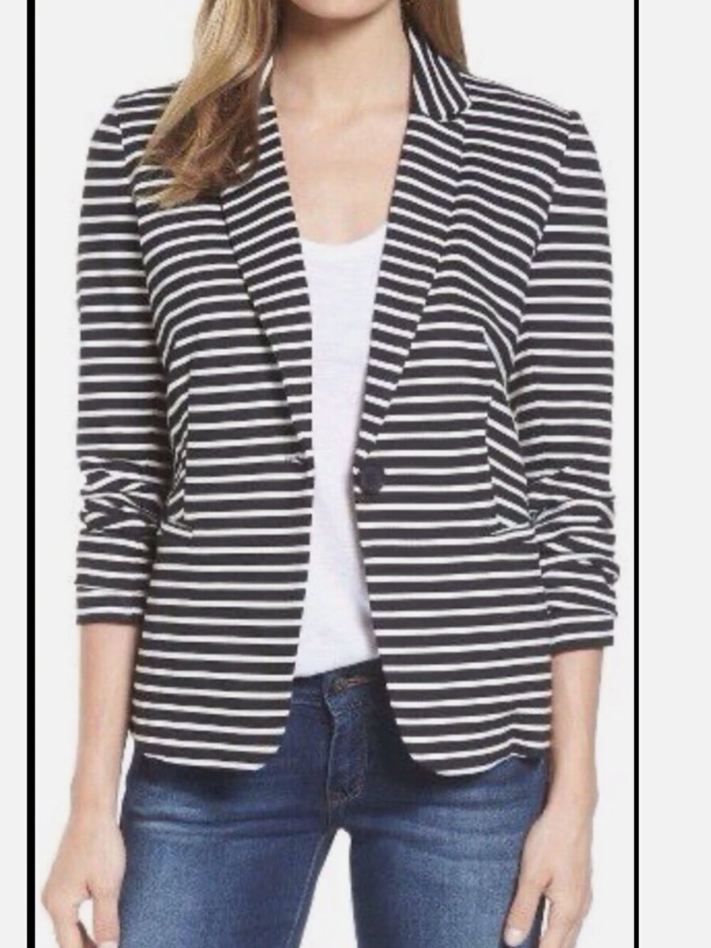 Philosophy Black and White Striped Knit Stretch Blazer Size L